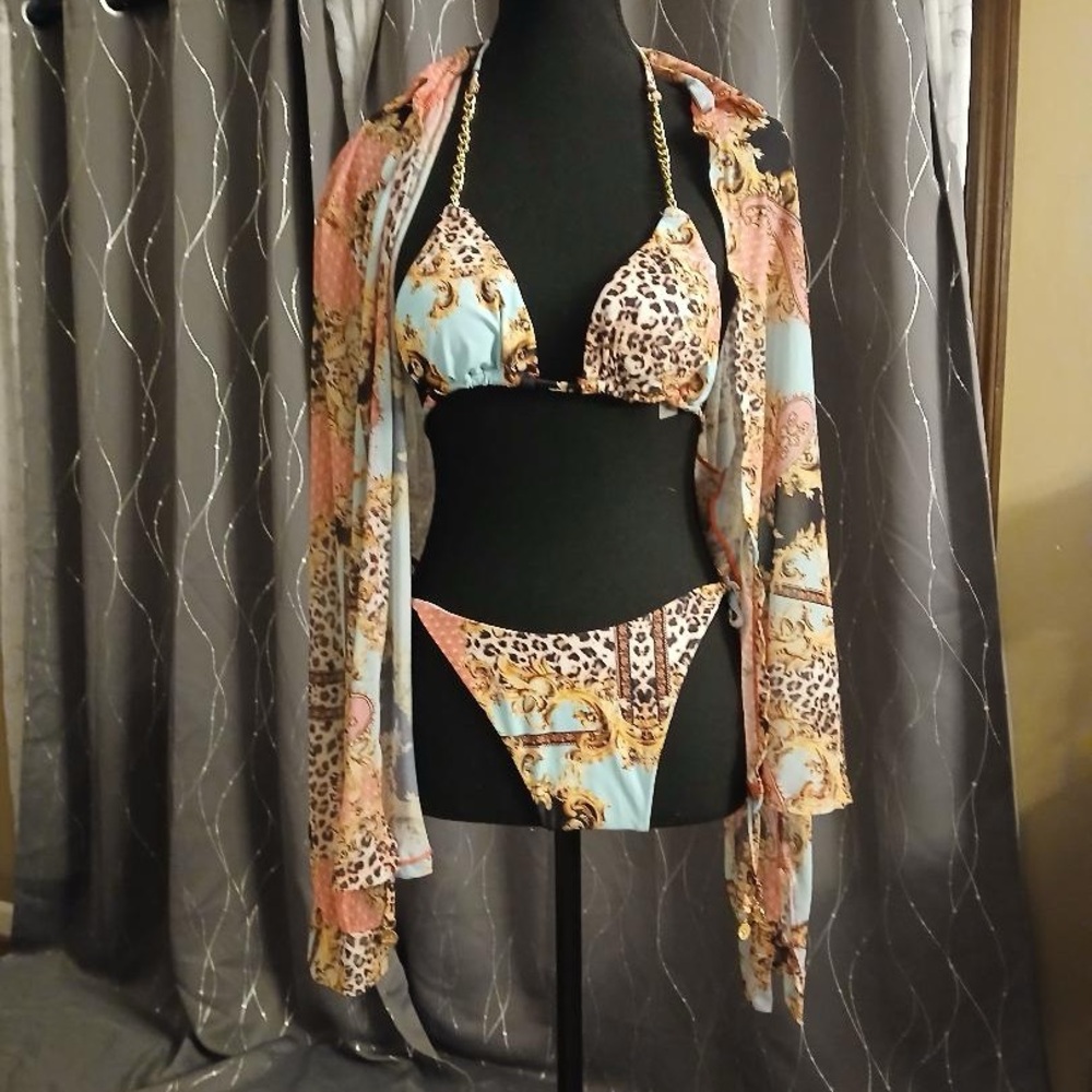 Leopard Print Bikini Set with Cover-Up